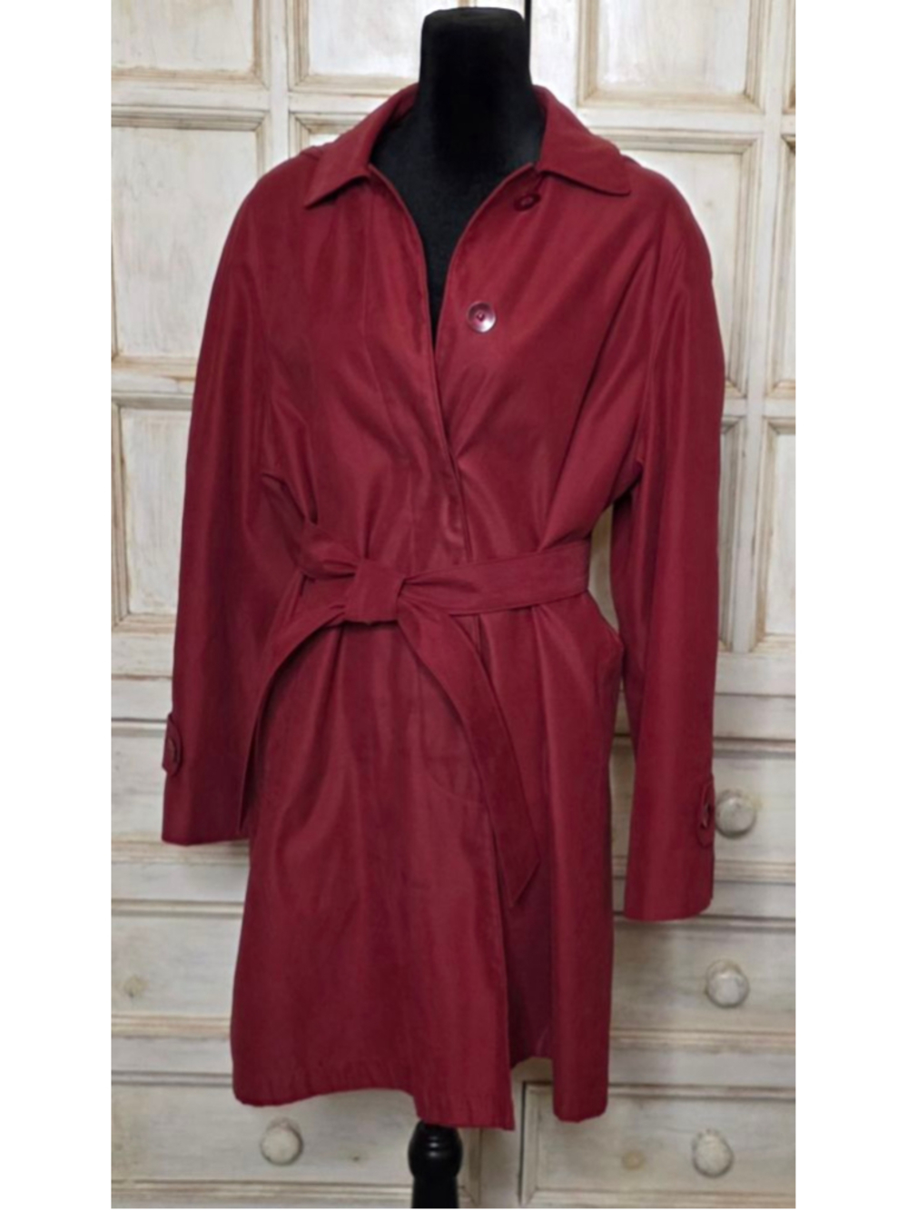 Women's London Fog Red Trench Coat M Double Breasted Removable Hood Lined
